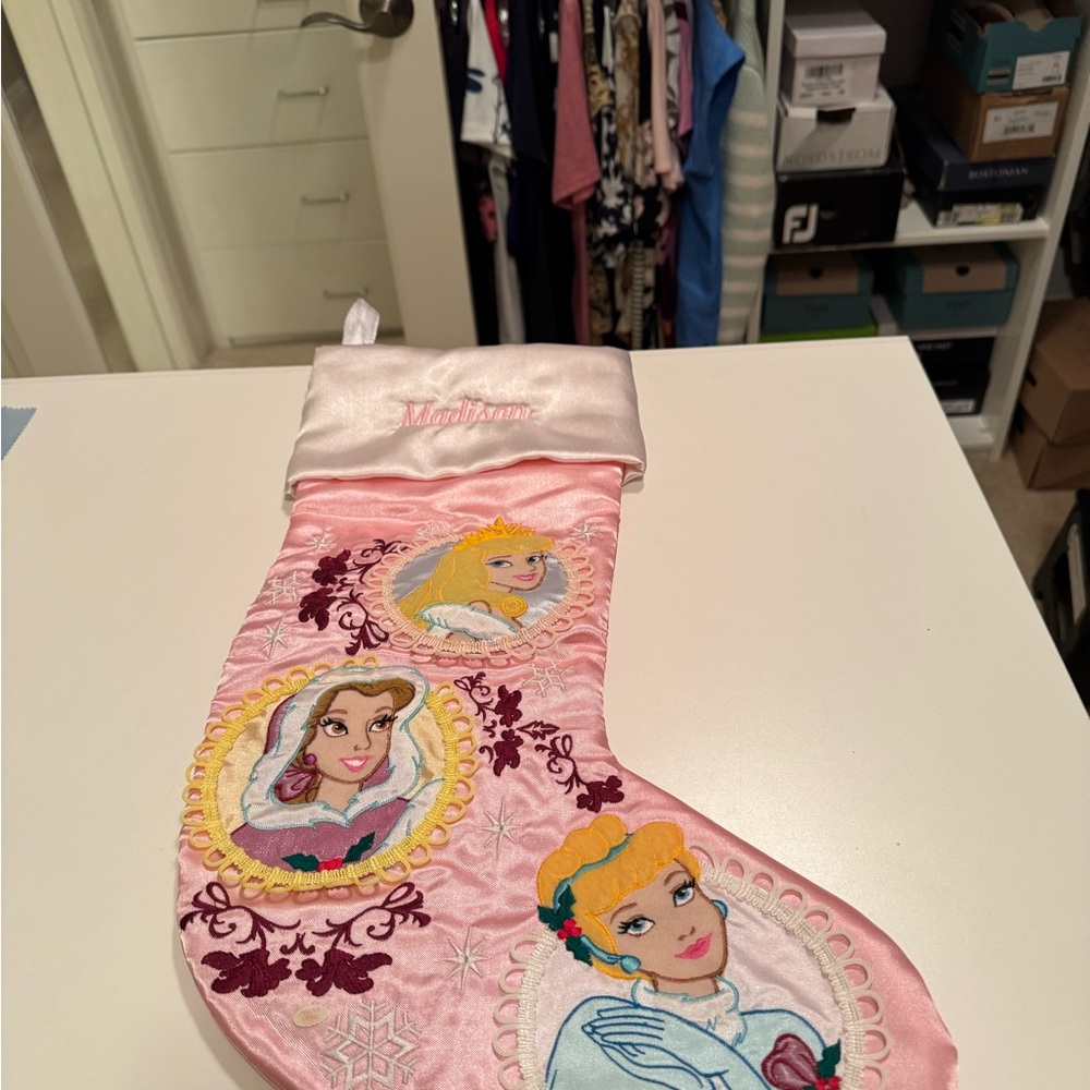 Monogramed Disney Princess Pink Embroidered Stocking.  Madison